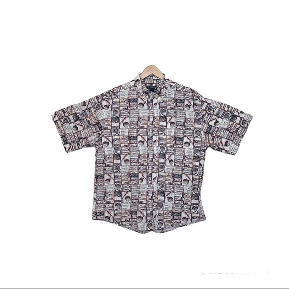 Ivy Crew Explorer Mens Size XL Button Front Shirt Graphic Fish Print 100% Cotton - Picture 1 of 9